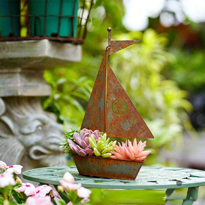 ⛵ 50% OFF NOW! 🌱 Rustic Sailboat Metal Planter – Handcrafted, weather-resistant & perfect for succulents, herbs or flowers – charming garden or shelf decor 🏡