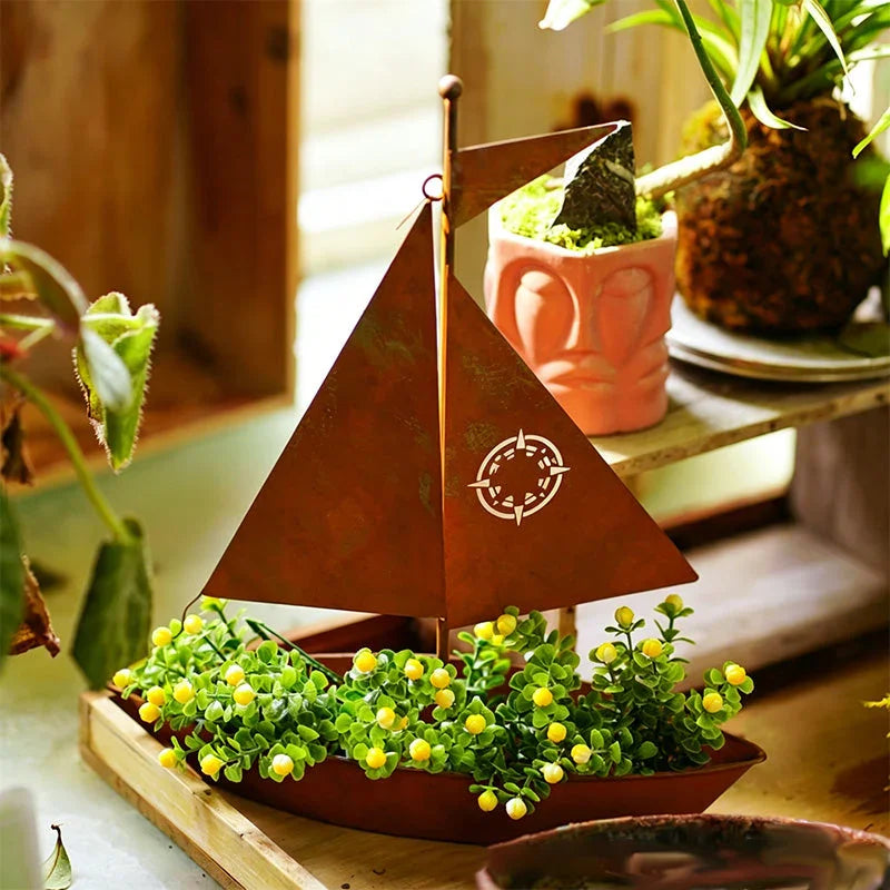 ⛵ 50% OFF NOW! 🌱 Rustic Sailboat Metal Planter – Handcrafted, weather-resistant & perfect for succulents, herbs or flowers – charming garden or shelf decor 🏡