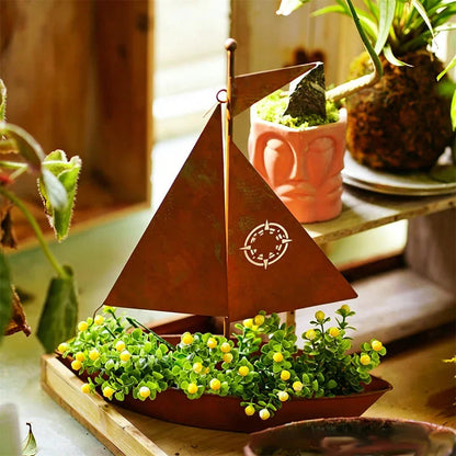 ⛵ 50% OFF NOW! 🌱 Rustic Sailboat Metal Planter – Handcrafted, weather-resistant & perfect for succulents, herbs or flowers – charming garden or shelf decor 🏡