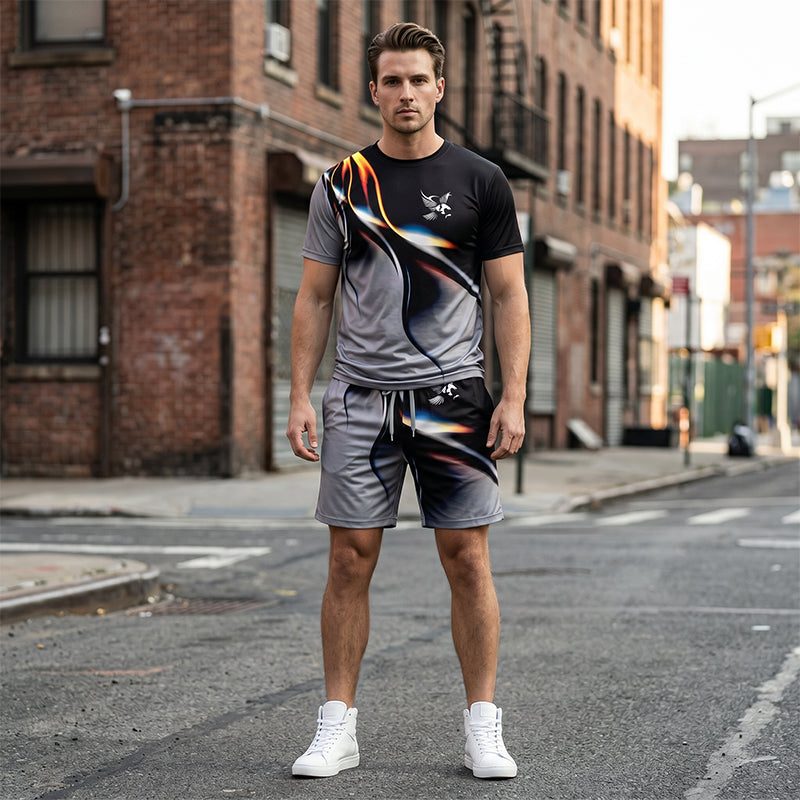 🔥New Arrivals-Men's Abstract Print T-Shirt and Shorts Set