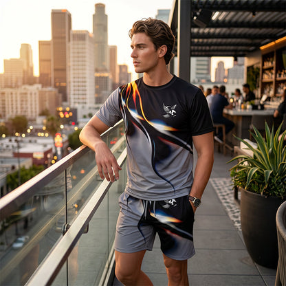 🔥New Arrivals-Men's Abstract Print T-Shirt and Shorts Set