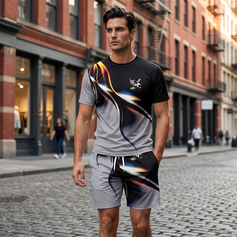 🔥New Arrivals-Men's Abstract Print T-Shirt and Shorts Set