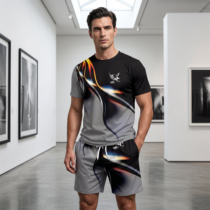 🔥New Arrivals-Men's Abstract Print T-Shirt and Shorts Set
