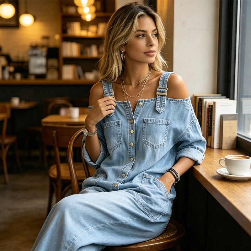 ⏳🔥LIMITED-TIME 50% OFF! 👗 Loose Fit Wide-Leg Overall Jumpsuit with Pockets – Effortless Comfort & Style ✨