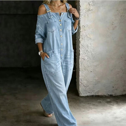 ⏳🔥LIMITED-TIME 50% OFF! 👗 Loose Fit Wide-Leg Overall Jumpsuit with Pockets – Effortless Comfort & Style ✨