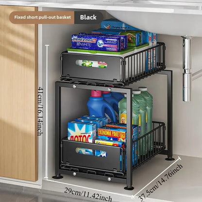 ⏳Time-Limited Special⏰Double-Tier Pull-Out Shelf Cabinet Organiser – 5 Height Adjustments, 2 Pull-Out Tiers, Carbon Steel & Large Capacity – No Assembly Required ✨