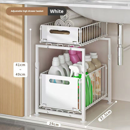 ⏳Time-Limited Special⏰Double-Tier Pull-Out Shelf Cabinet Organiser – 5 Height Adjustments, 2 Pull-Out Tiers, Carbon Steel & Large Capacity – No Assembly Required ✨