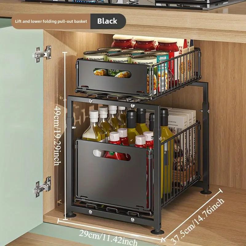 ⏳Time-Limited Special⏰Double-Tier Pull-Out Shelf Cabinet Organiser – 5 Height Adjustments, 2 Pull-Out Tiers, Carbon Steel & Large Capacity – No Assembly Required ✨