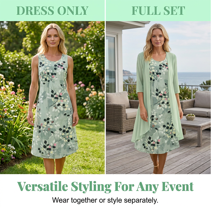 🏆LAST DAY SALE 50% OFF🔥Women's Elegant Chiffon Dress & Cardigan 2-Piece Set