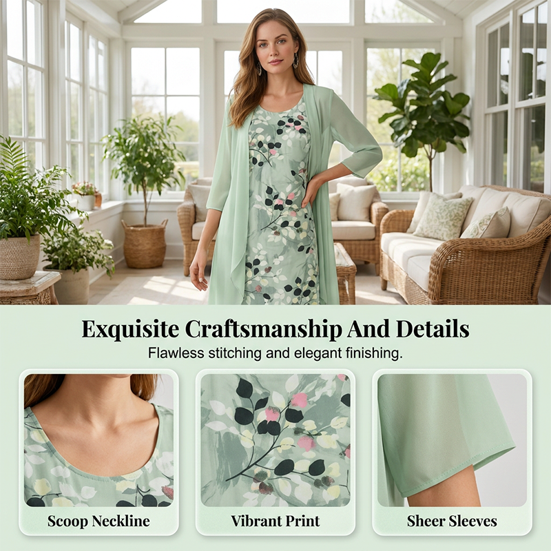 🏆LAST DAY SALE 50% OFF🔥Women's Elegant Chiffon Dress & Cardigan 2-Piece Set