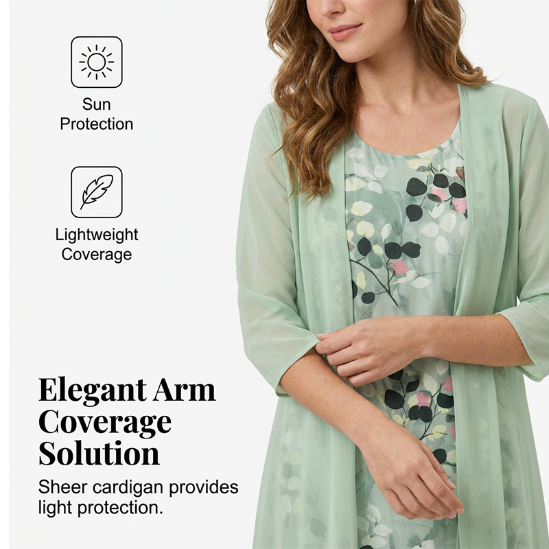 🏆LAST DAY SALE 50% OFF🔥Women's Elegant Chiffon Dress & Cardigan 2-Piece Set