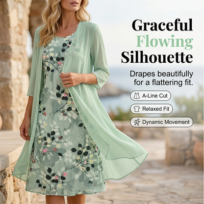 🏆LAST DAY SALE 50% OFF🔥Women's Elegant Chiffon Dress & Cardigan 2-Piece Set