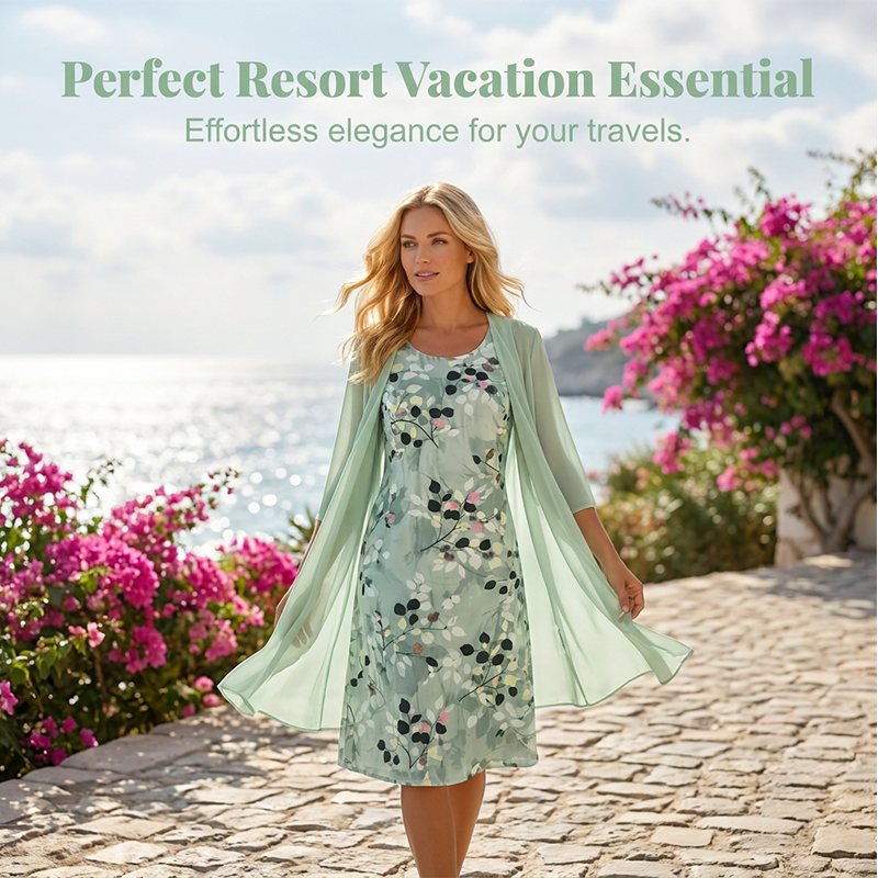 🏆LAST DAY SALE 50% OFF🔥Women's Elegant Chiffon Dress & Cardigan 2-Piece Set