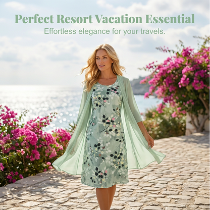 🏆LAST DAY SALE 50% OFF🔥Women's Elegant Chiffon Dress & Cardigan 2-Piece Set
