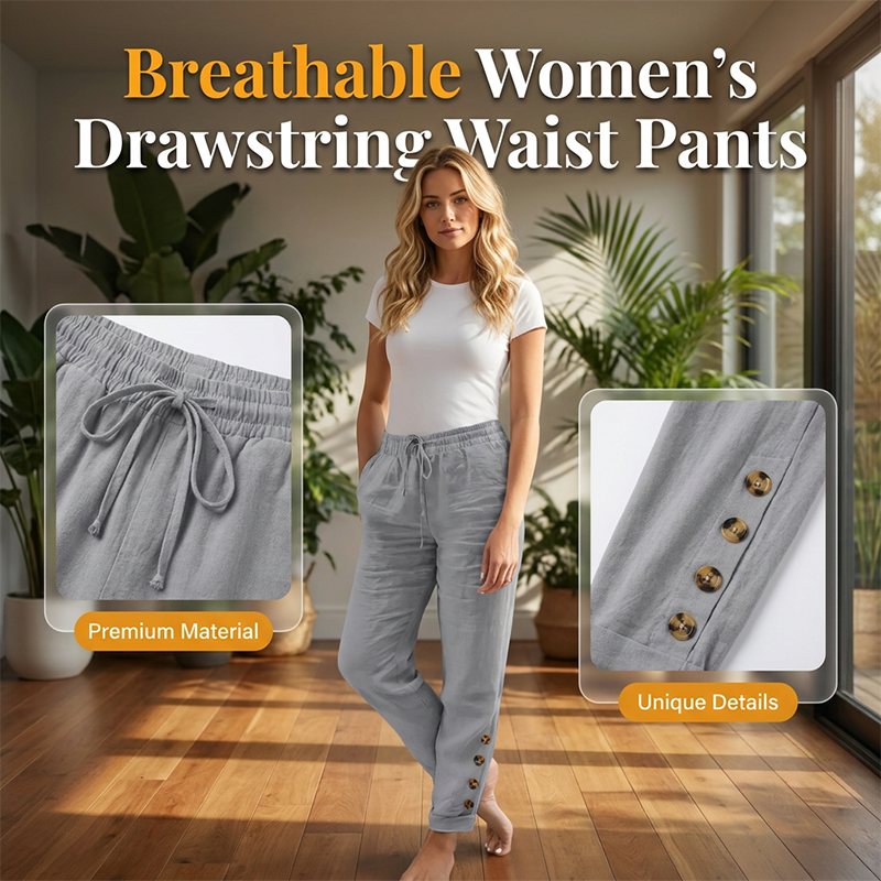 Women's Drawstring Waist Pants with Buttoned Ankles