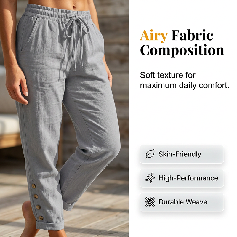 Women's Drawstring Waist Pants with Buttoned Ankles