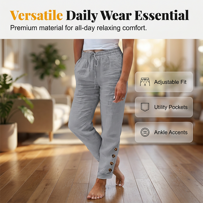 Women's Drawstring Waist Pants with Buttoned Ankles