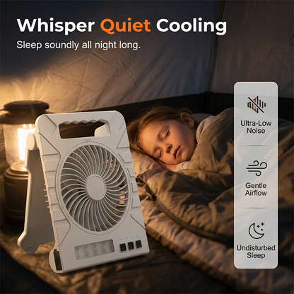 ✨ Solar-Powered Outdoor Fan – Rechargeable, Ultra-Quiet, with LED Light 💡
