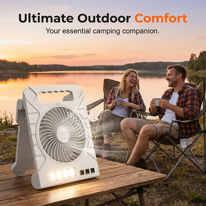 ✨ Solar-Powered Outdoor Fan – Rechargeable, Ultra-Quiet, with LED Light 💡