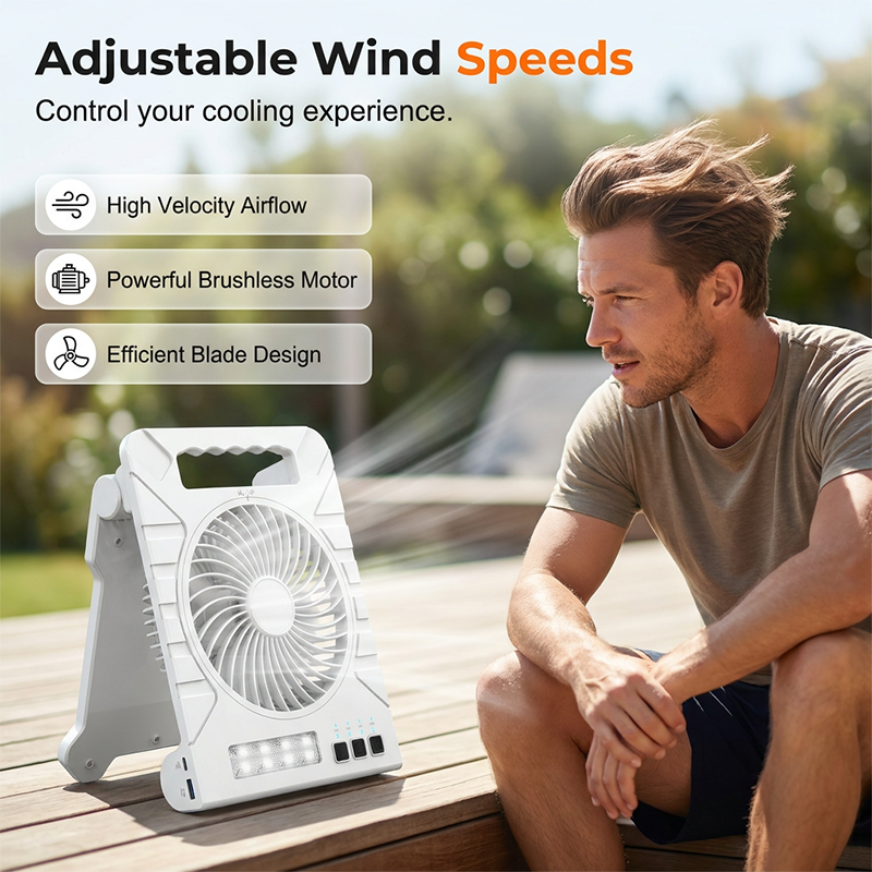 ✨ Solar-Powered Outdoor Fan – Rechargeable, Ultra-Quiet, with LED Light 💡