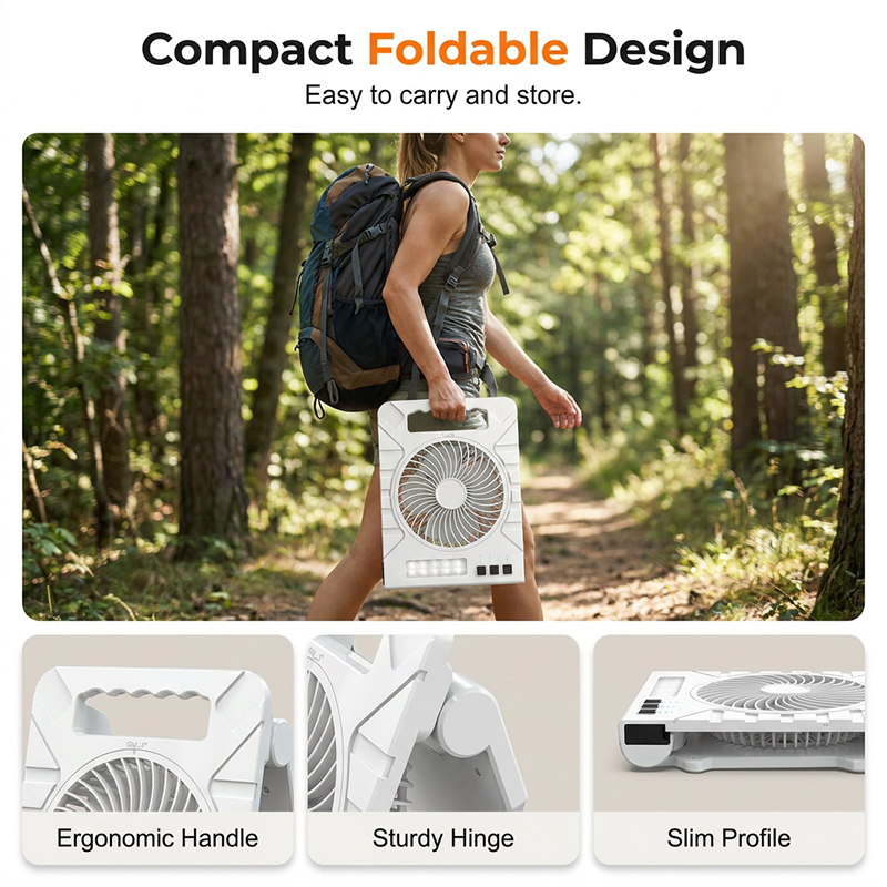 ✨ Solar-Powered Outdoor Fan – Rechargeable, Ultra-Quiet, with LED Light 💡