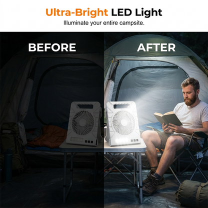 ✨ Solar-Powered Outdoor Fan – Rechargeable, Ultra-Quiet, with LED Light 💡
