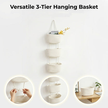 🧺 Wall-Hanging Storage Organizer – 3-Tier, Boho Style, Space-Saving 🏡