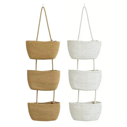 🧺 Wall-Hanging Storage Organizer – 3-Tier, Boho Style, Space-Saving 🏡