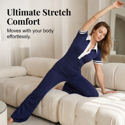 👚 50% OFF NOW! 🌊 Women's Shirt & Pants 2-Piece Set – Classic V-Neck, High-Waisted Flared Pants & Ultra-Soft Blend – Work to Weekend ☀️