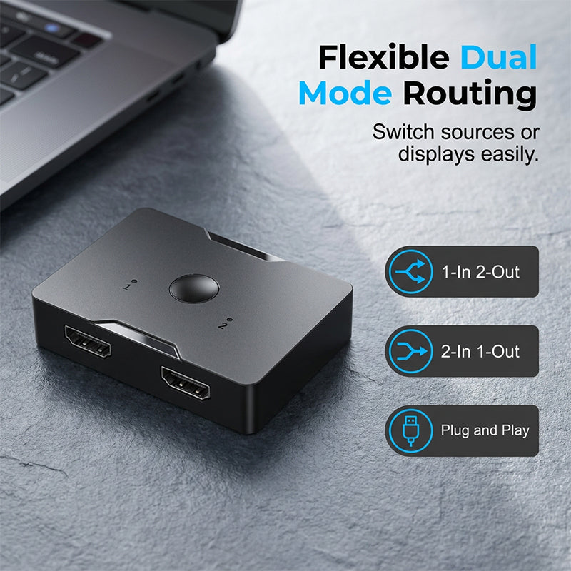 Bi-directional HDMI 2.0 Switcher 1 In 2 Out Supports 4K 60Hz