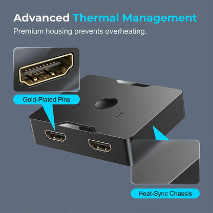 Bi-directional HDMI 2.0 Switcher 1 In 2 Out Supports 4K 60Hz