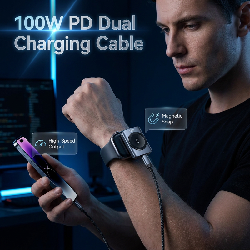 2-in-1 Fast Charging Cable with Magnetic Watch Charger