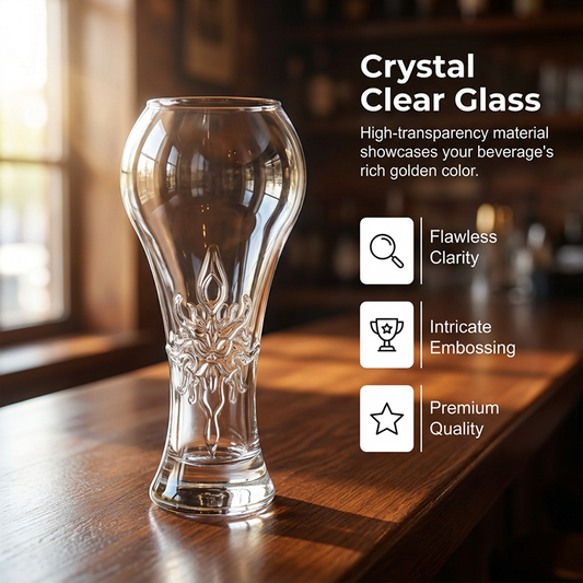 🏆Large Capacity Ornate Embossed Beer Glass for Football Watch Party & Home Bar