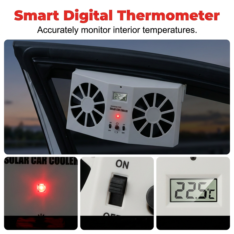 ⏳Time-Limited Special⏰Solar Powered Car Exhaust Fan– Dual Turbo Ventilation & Temperature Display☀️