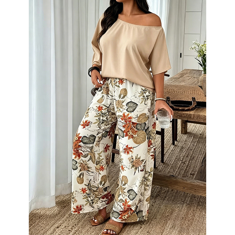 Women's Off-Shoulder Top & Printed Pants 2-Piece Set
