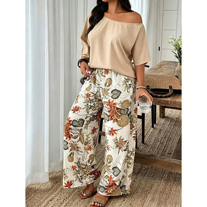 Women's Off-Shoulder Top & Printed Pants 2-Piece Set