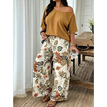Women's Off-Shoulder Top & Printed Pants 2-Piece Set