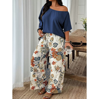 Women's Off-Shoulder Top & Printed Pants 2-Piece Set