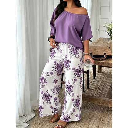 Women's Off-Shoulder Top & Printed Pants 2-Piece Set