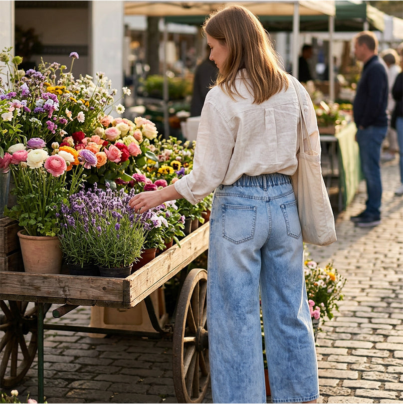 Women's Wide-Leg Jeans with Patch Pockets
