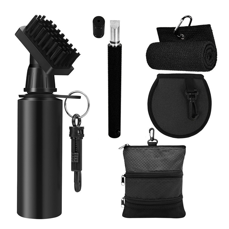 Golf Club Cleaning Brush Set with Squeeze Spray Bottle and Microfiber Waffle Towel