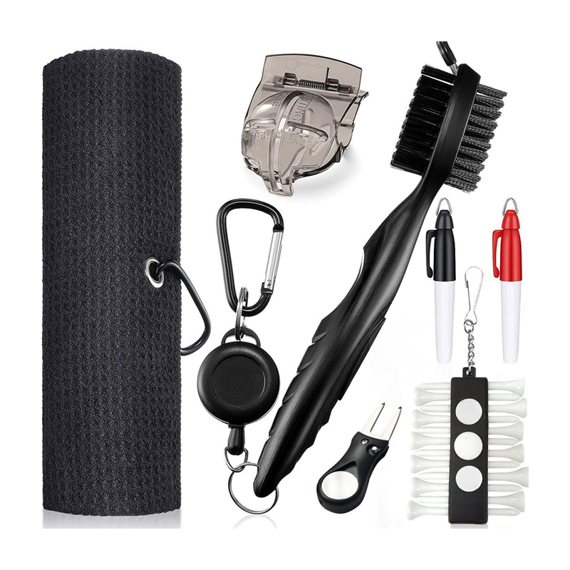 Golf Club Cleaning Brush Set with Squeeze Spray Bottle and Microfiber Waffle Towel