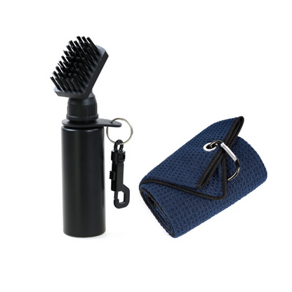 Golf Club Cleaning Brush Set with Squeeze Spray Bottle and Microfiber Waffle Towel