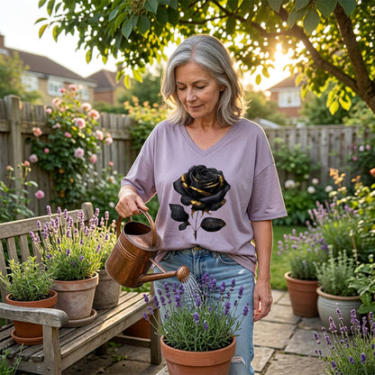 Women's Plus-Size Rose Print V-Neck T-Shirt