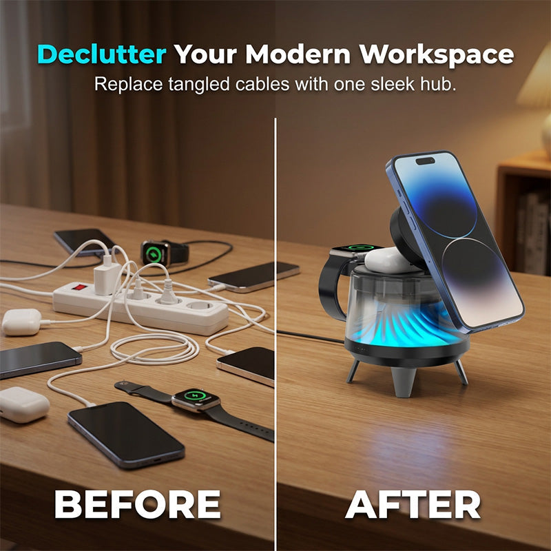 3-in-1 Magnetic Wireless Charger with Bluetooth Speaker and Atmosphere Light