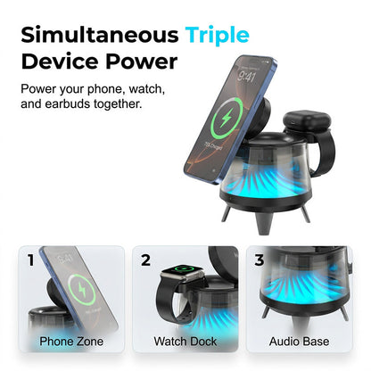 3-in-1 Magnetic Wireless Charger with Bluetooth Speaker and Atmosphere Light