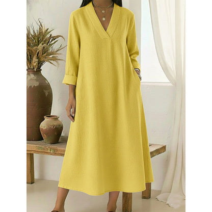 🔥New Arrivals Now on Sale-Women’s V-Neck Cotton Linen A Line Dress