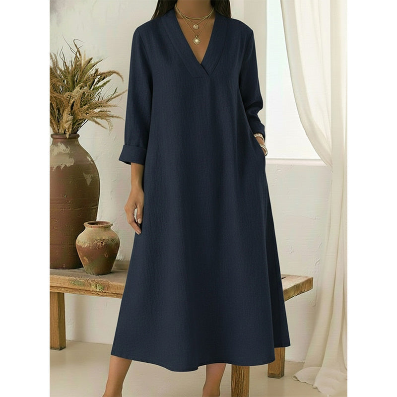 🔥New Arrivals Now on Sale-Women’s V-Neck Cotton Linen A Line Dress