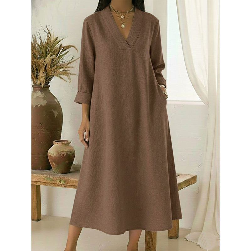 🔥New Arrivals Now on Sale-Women’s V-Neck Cotton Linen A Line Dress