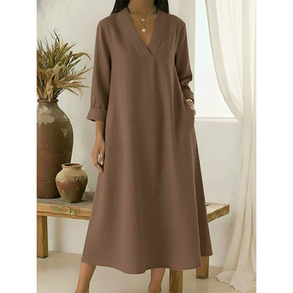 🔥New Arrivals Now on Sale-Women’s V-Neck Cotton Linen A Line Dress